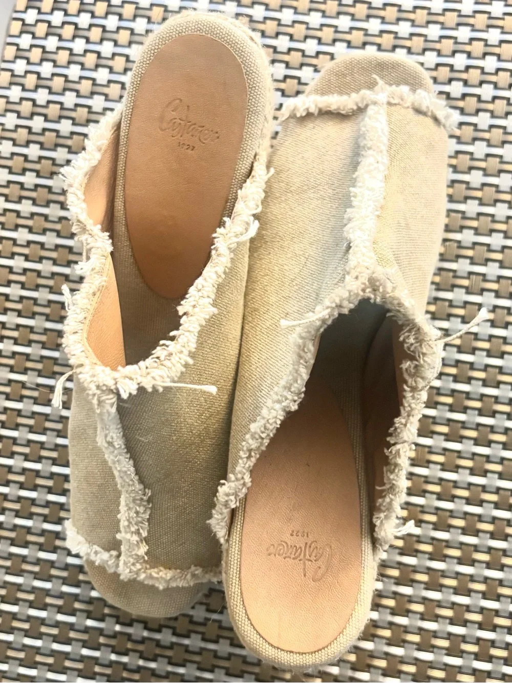 CASTANER Fatima Wedge in Sand Frayed Canvas Jute Wedge Platform Sandals Sz 40